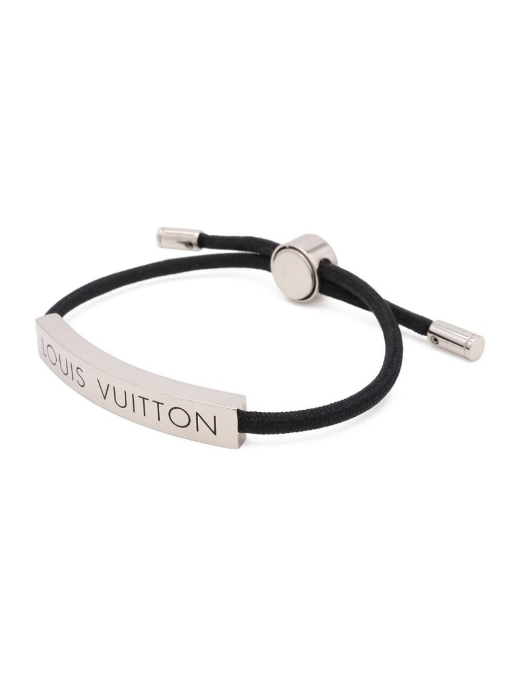 Louis Vuitton Bracelet LV Space Logo Plate Metal Noir Black Silver